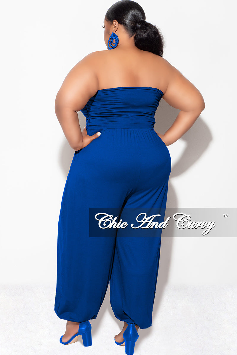 Final Sale Plus Size Strapless Jumpsuit in Royal Blue