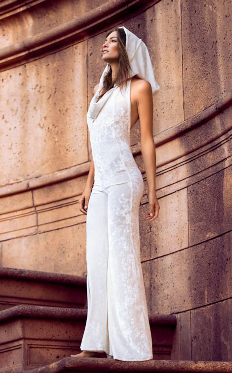 White Velvet Mystique Slim Bell Onesie