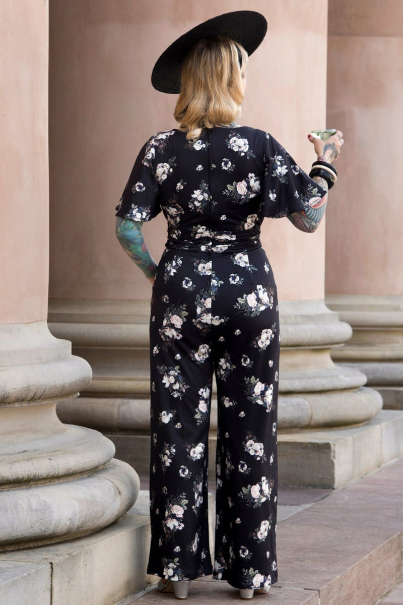 Esther Black Rose Butterfly Sleeved Jumpsuit
