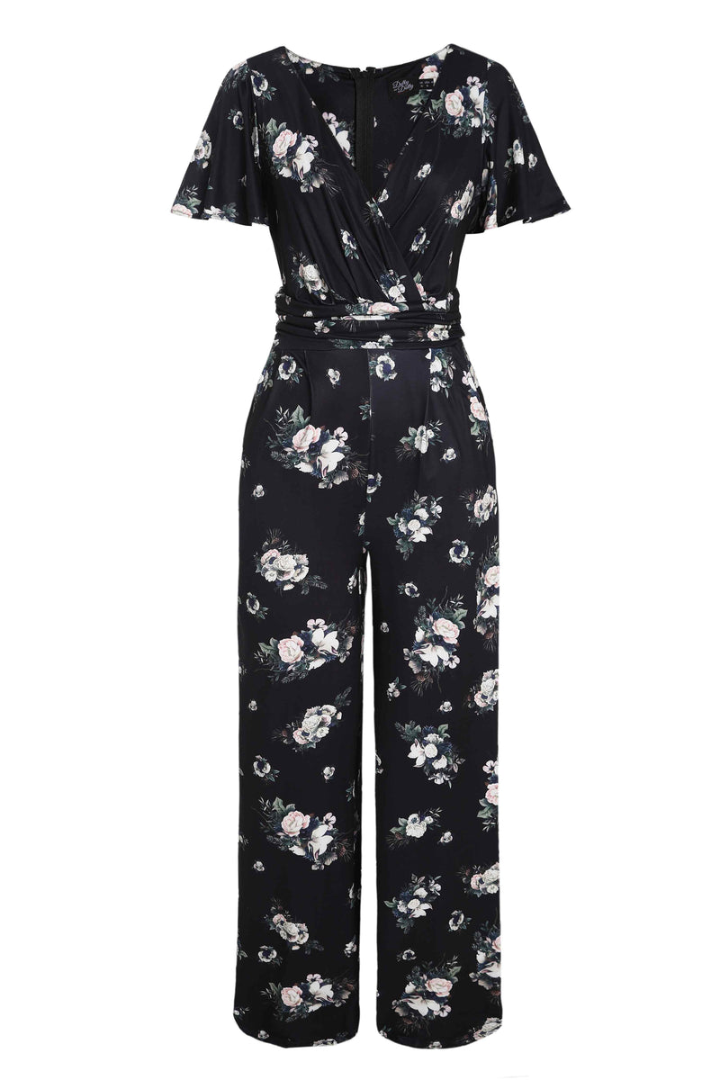Esther Black Rose Butterfly Sleeved Jumpsuit