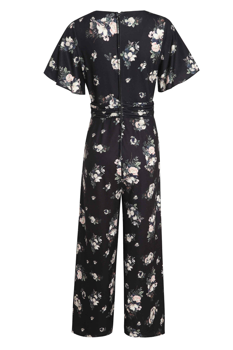 Esther Black Rose Butterfly Sleeved Jumpsuit