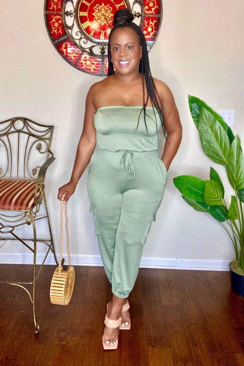 Simply Chic Cargo Tube Jumpsuit (Olive)- Final Sale