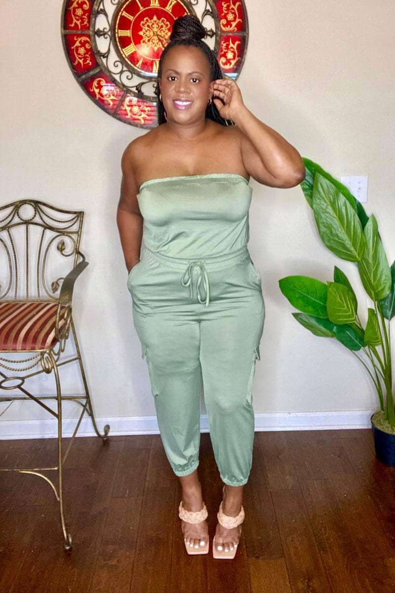 Simply Chic Cargo Tube Jumpsuit (Olive)- Final Sale
