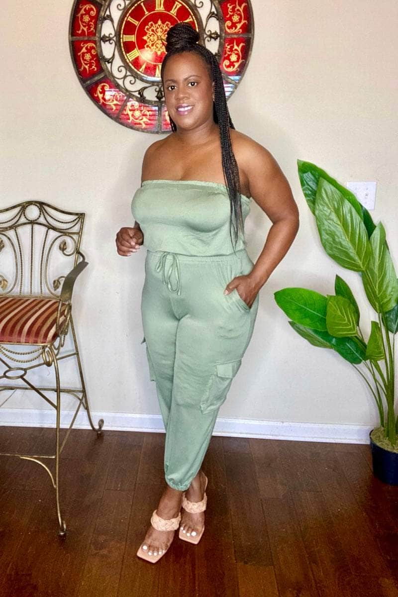 Simply Chic Cargo Tube Jumpsuit (Olive)- Final Sale