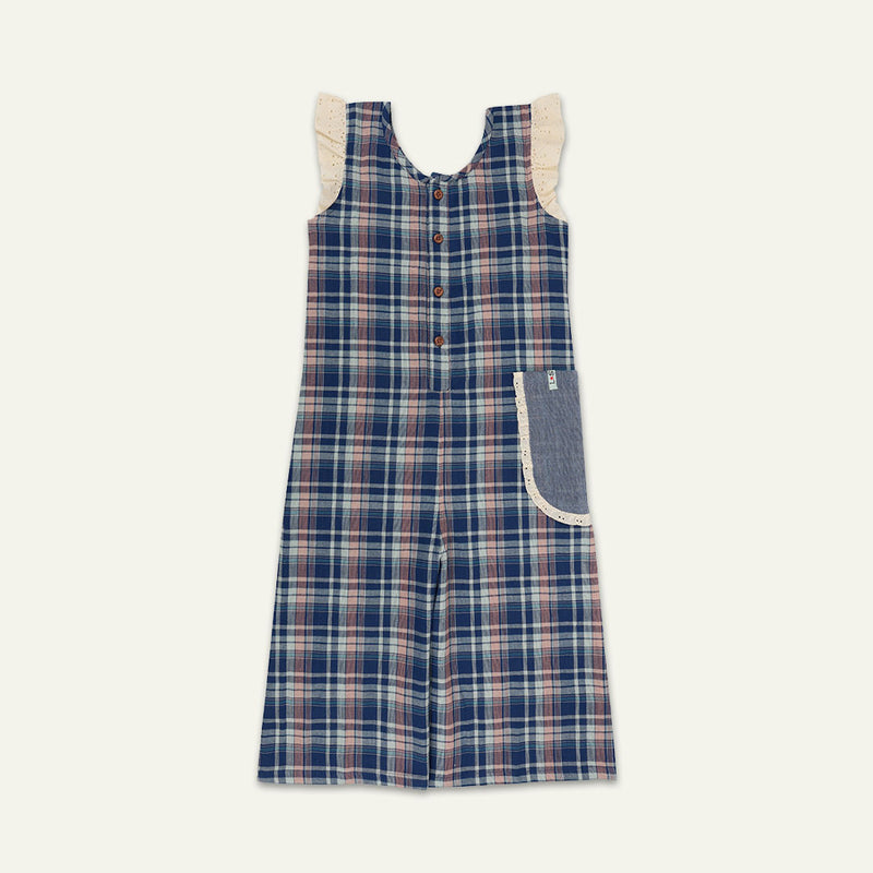 Navy Check Print Jumpsuit