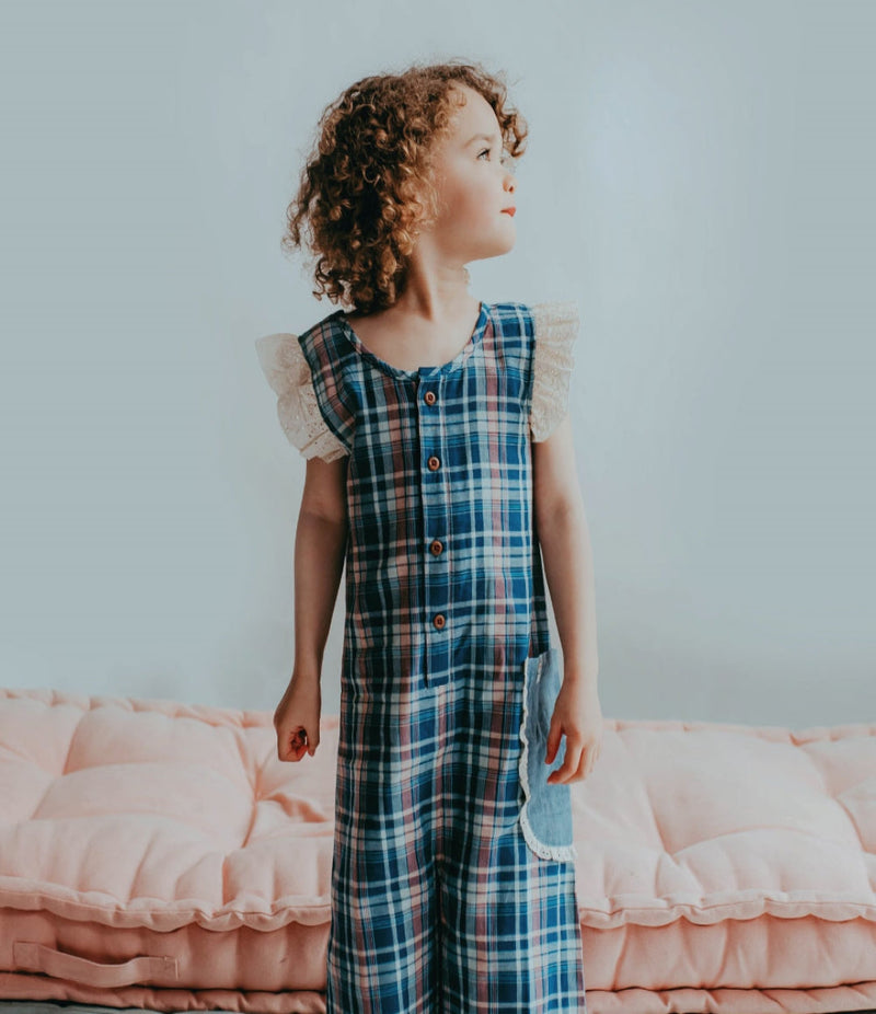 Navy Check Print Jumpsuit