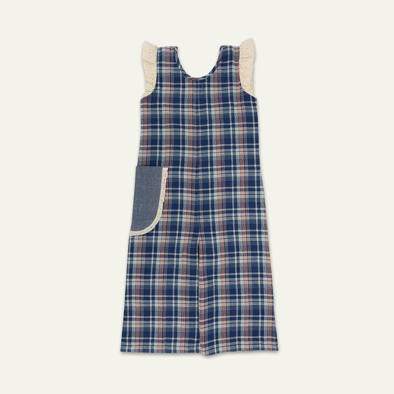 Navy Check Print Jumpsuit