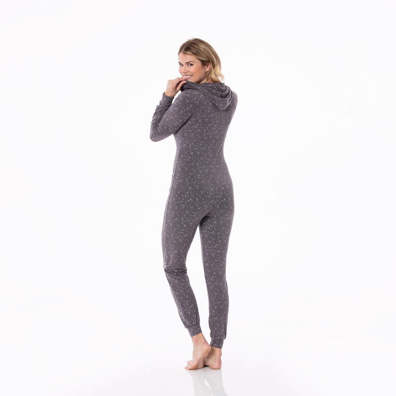 Women's Print Long Sleeve Jumpsuit with Hood in Rain Shooting Stars