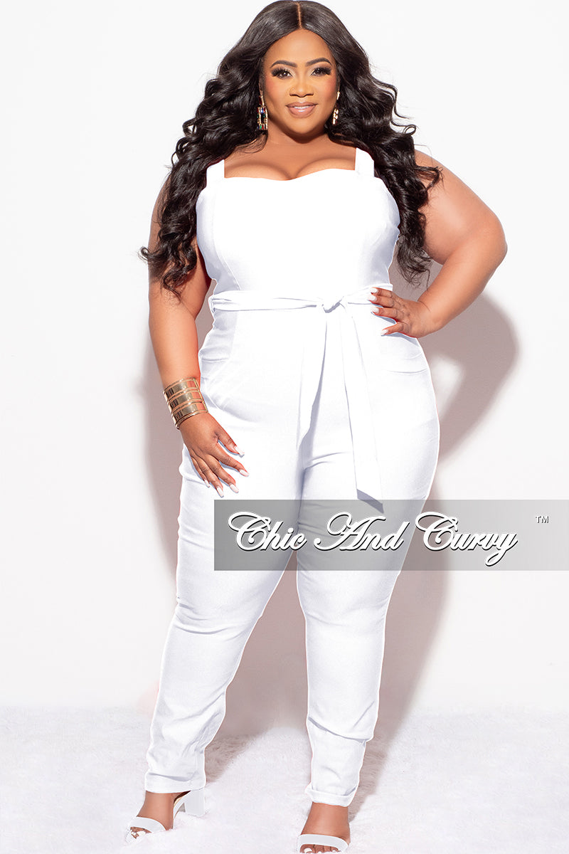 Final Sale Plus Size Sleeveless Cargo Jumpsuit in White