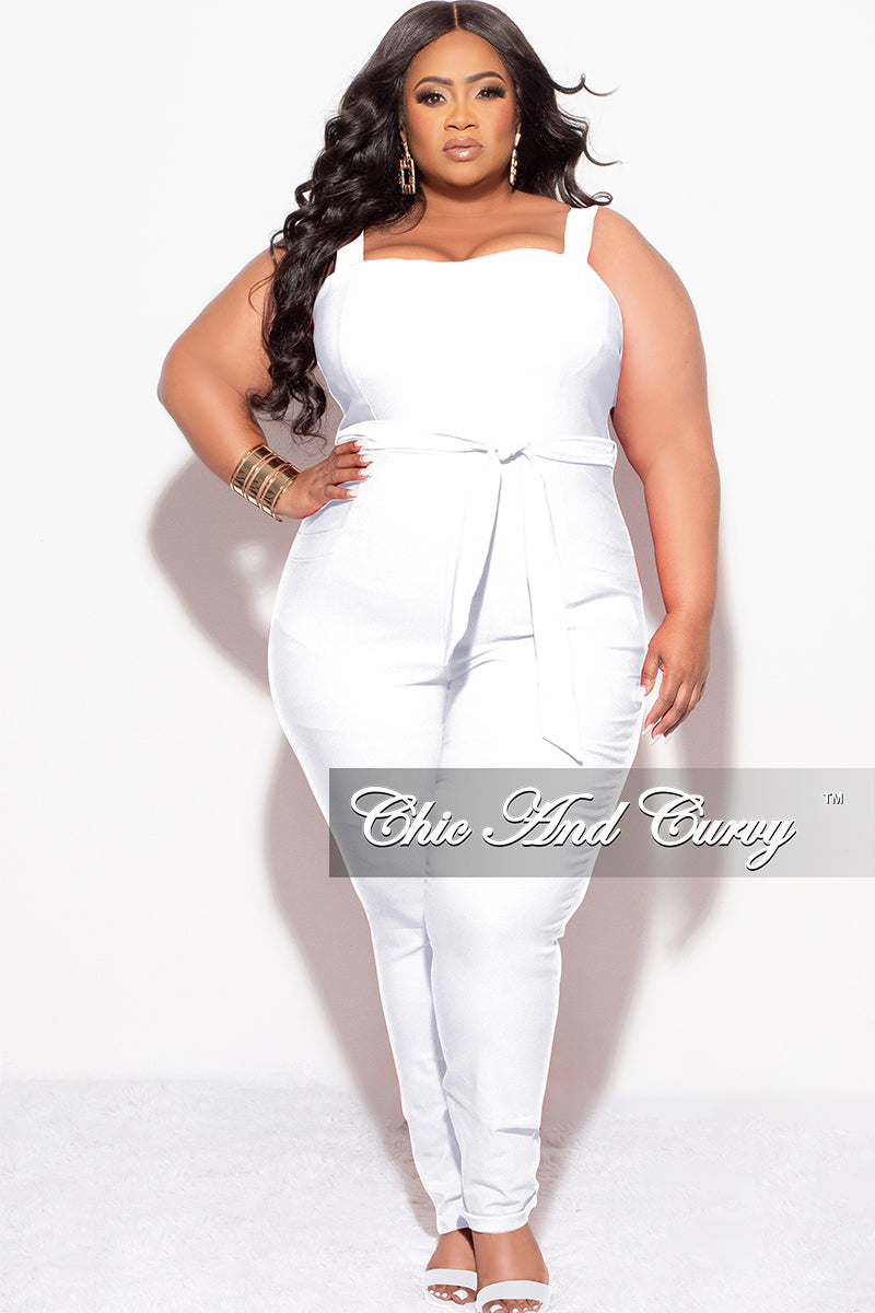 Final Sale Plus Size Sleeveless Cargo Jumpsuit in White