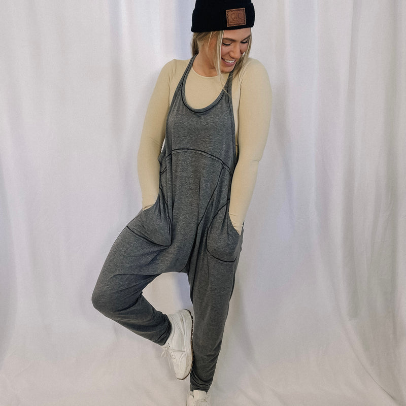 Ready To Travel Harem Jumpsuit - Charcoal - LAST ONE
