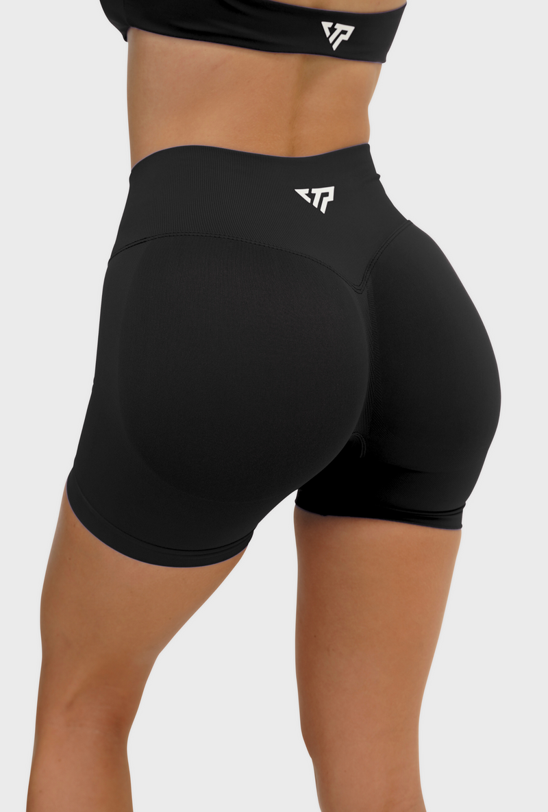 RECOIL HIGH WAIST SCRUNCH SHORTS - BLACK
