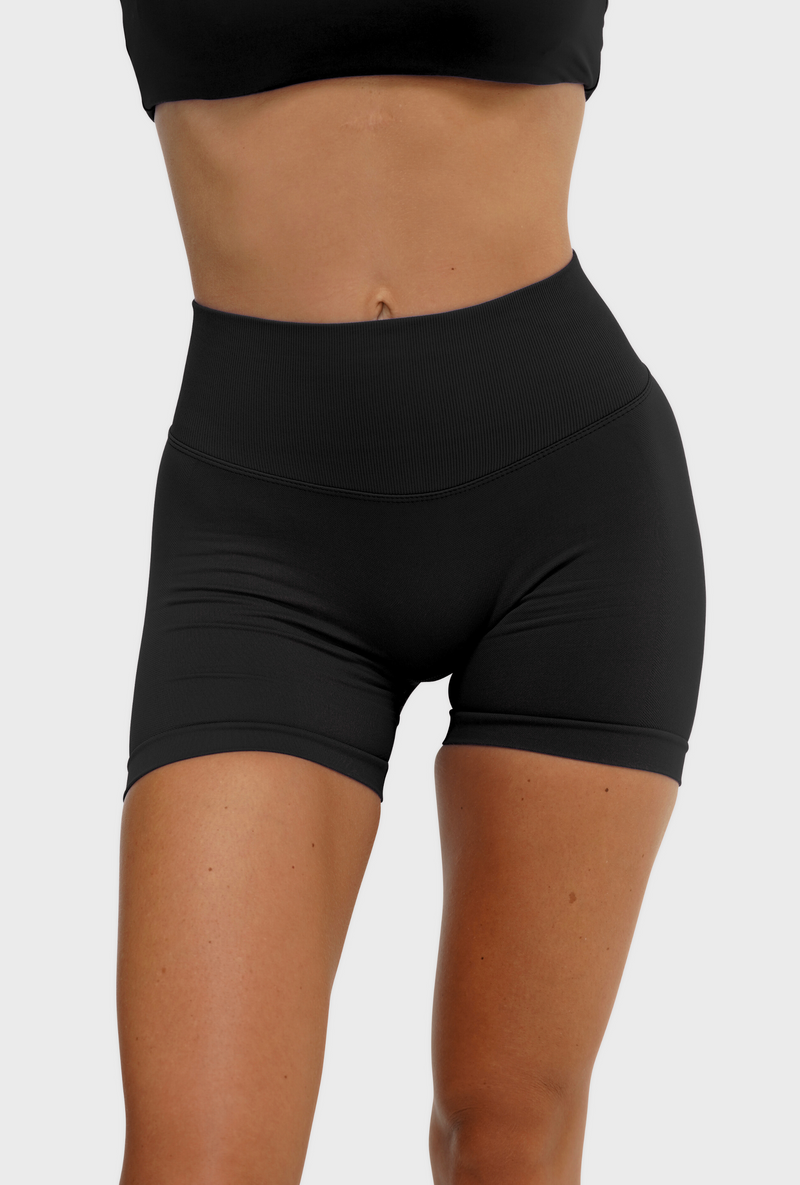 RECOIL HIGH WAIST SCRUNCH SHORTS - BLACK