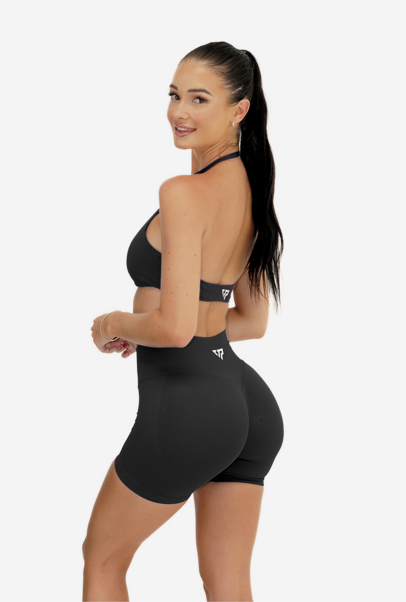 RECOIL HIGH WAIST SCRUNCH SHORTS - BLACK