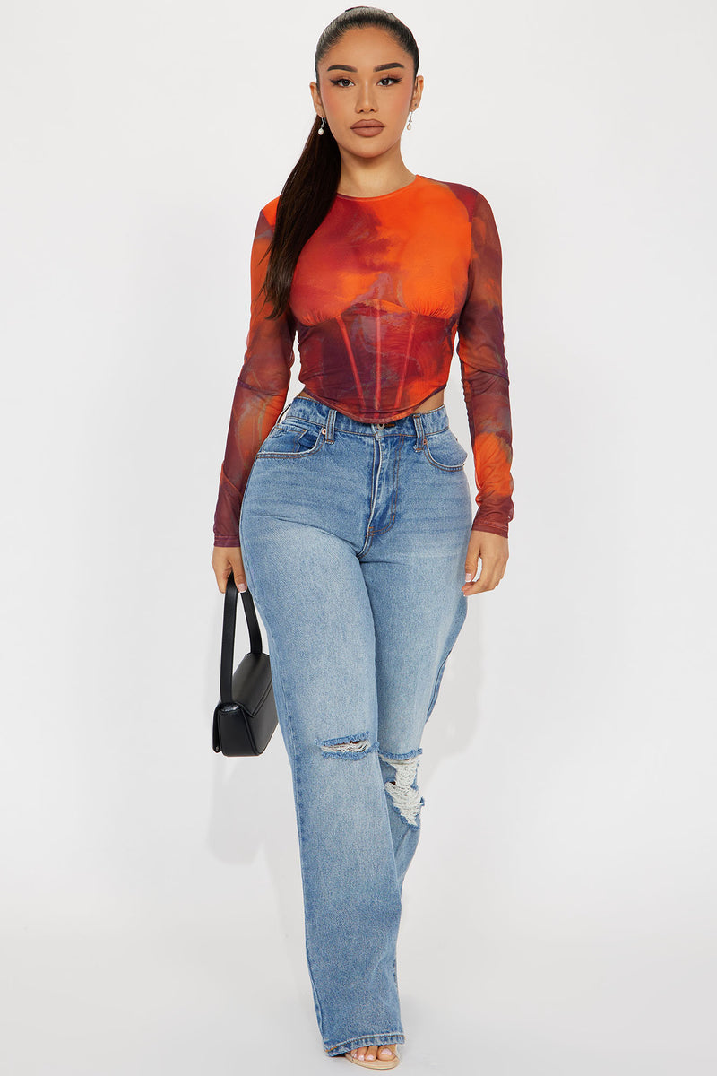 My Moment Mesh Corset Top - Orange/combo