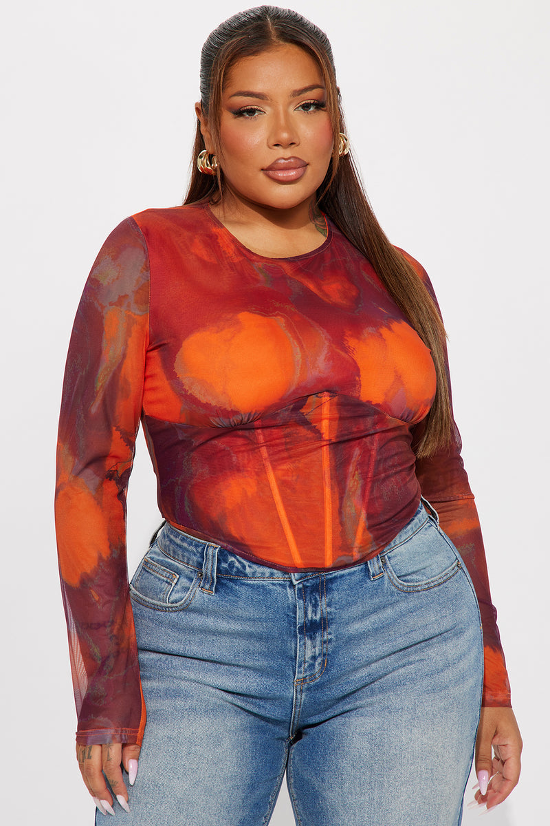 My Moment Mesh Corset Top - Orange/combo