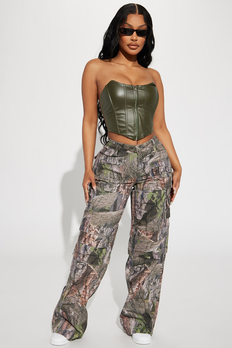 Alina PU Corset Top - Olive