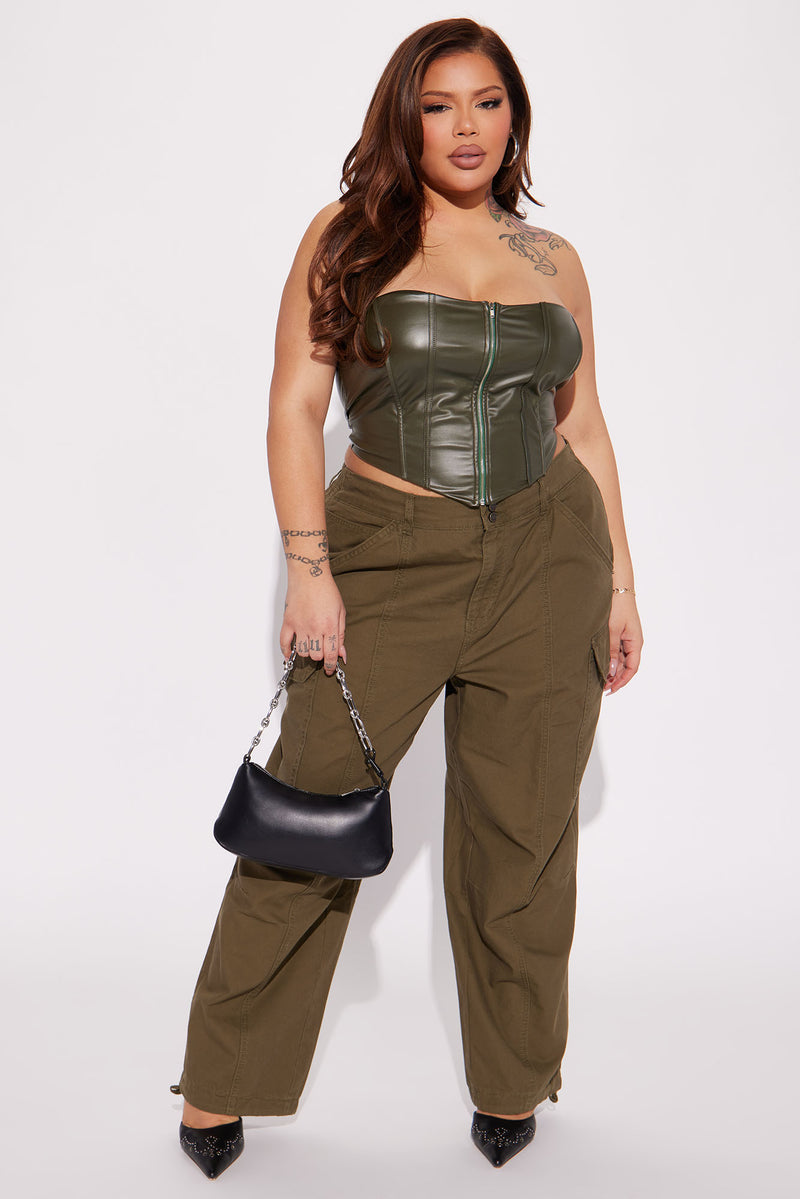 Alina PU Corset Top - Olive