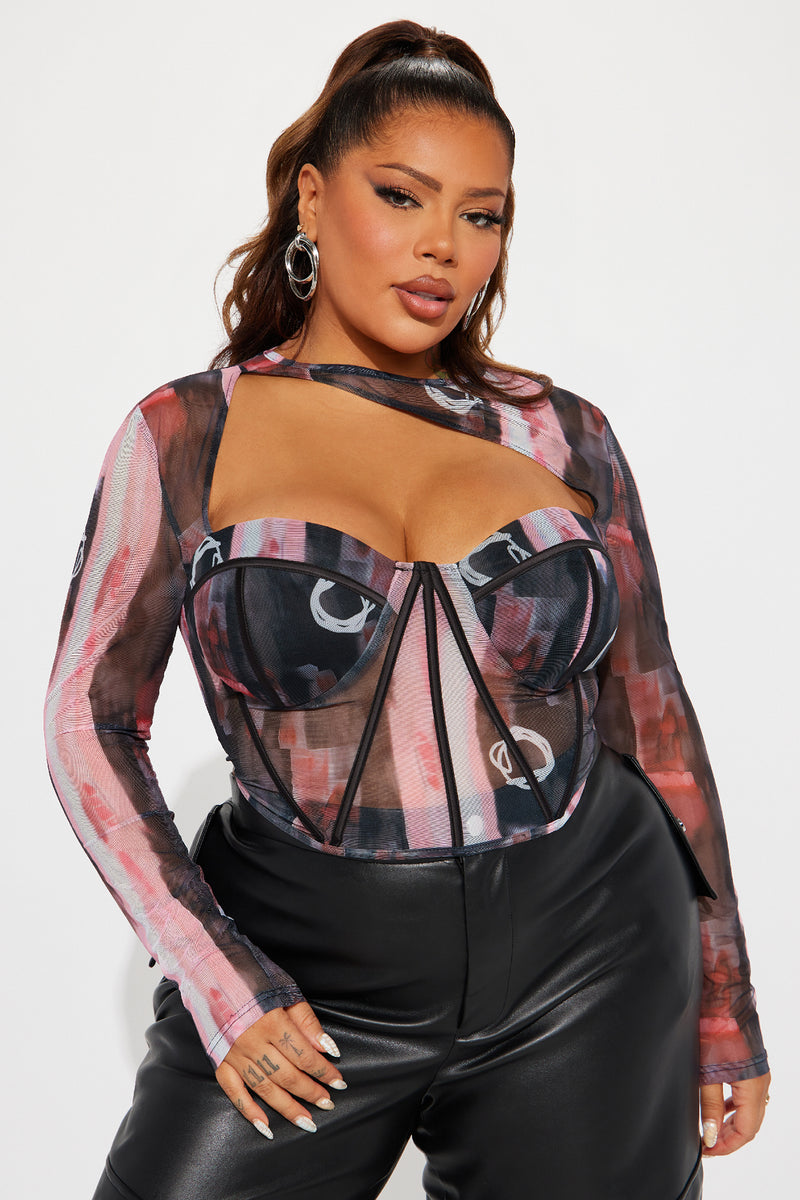 Fallin' In Love Mesh Corset Top - Grey/combo