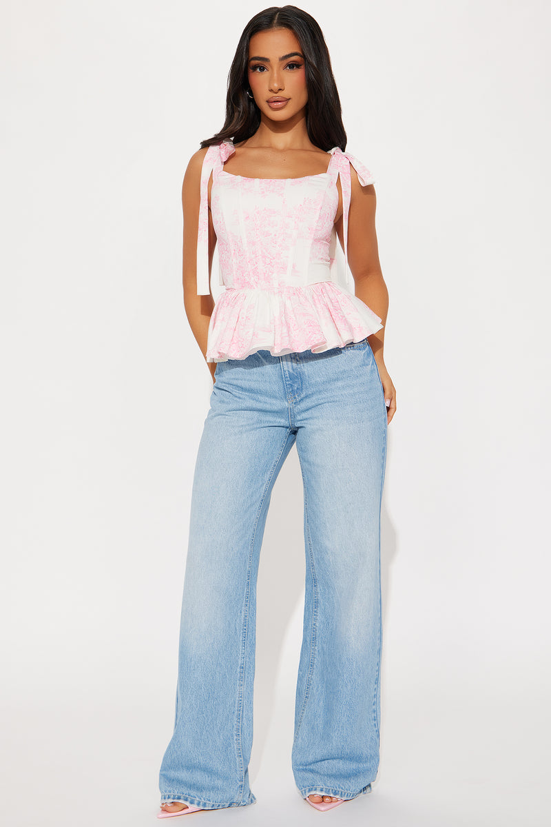 Keep It Modern Toile Corset Top - Pink/combo