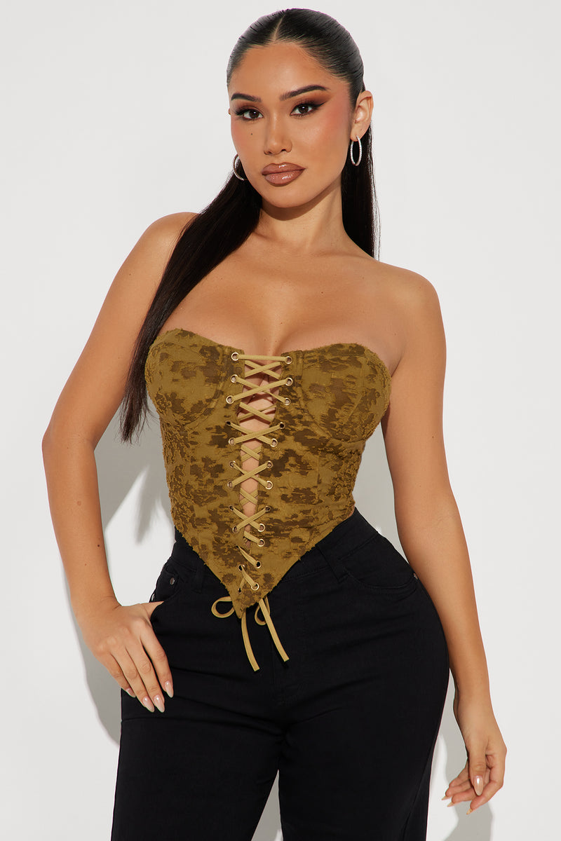 Wont Stop Lace Up Corset Top - Olive