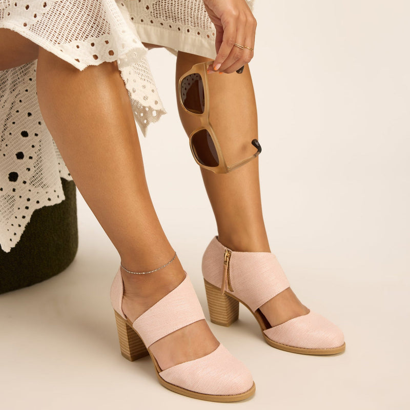 Milan Closed Toe Heel Ballet Pink Melange Woven