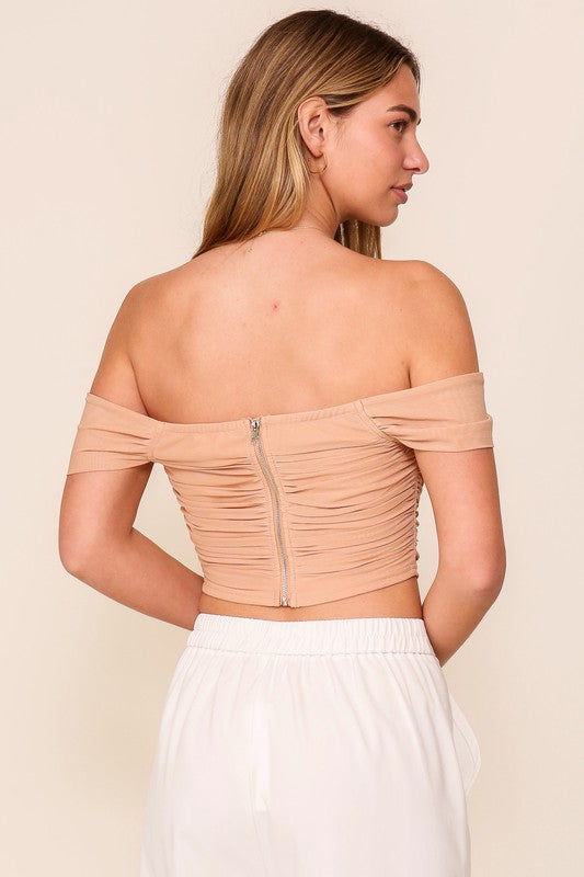 Off the Shoulder Mesh Corset Top