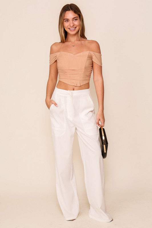 Off the Shoulder Mesh Corset Top