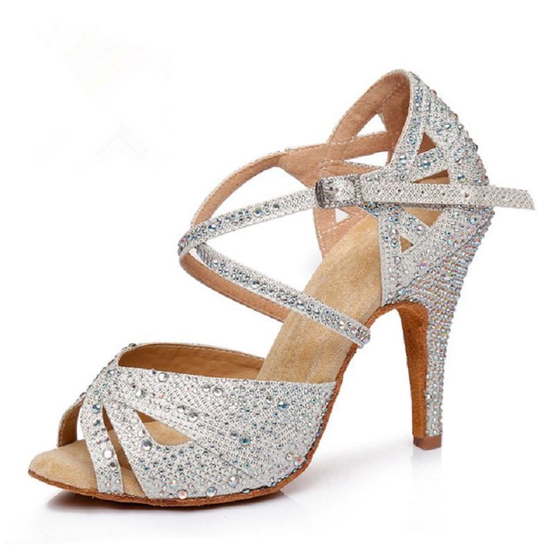 Women's Sparkling Glitter Customized Heel Salsa Latin Ballroom Dance Shoes