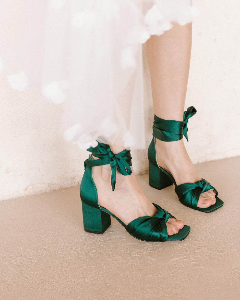 HONEY - EMERALD GREEN BOW SATIN WEDDING SHOES - SALE