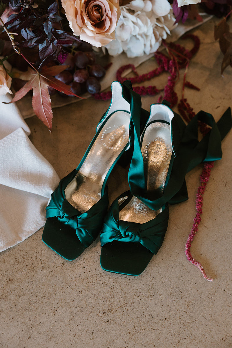 HONEY - EMERALD GREEN BOW SATIN WEDDING SHOES - SALE