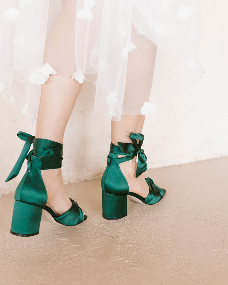 HONEY - EMERALD GREEN BOW SATIN WEDDING SHOES - SALE
