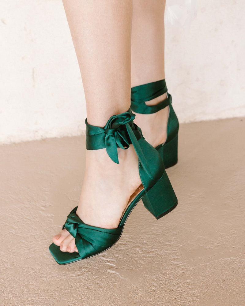 HONEY - EMERALD GREEN BOW SATIN WEDDING SHOES - SALE
