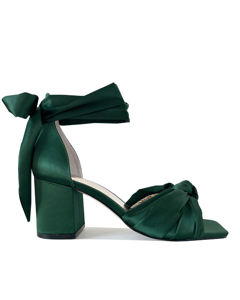 HONEY - EMERALD GREEN BOW SATIN WEDDING SHOES - SALE