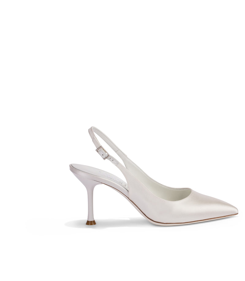 Ivory satin slingback pumps