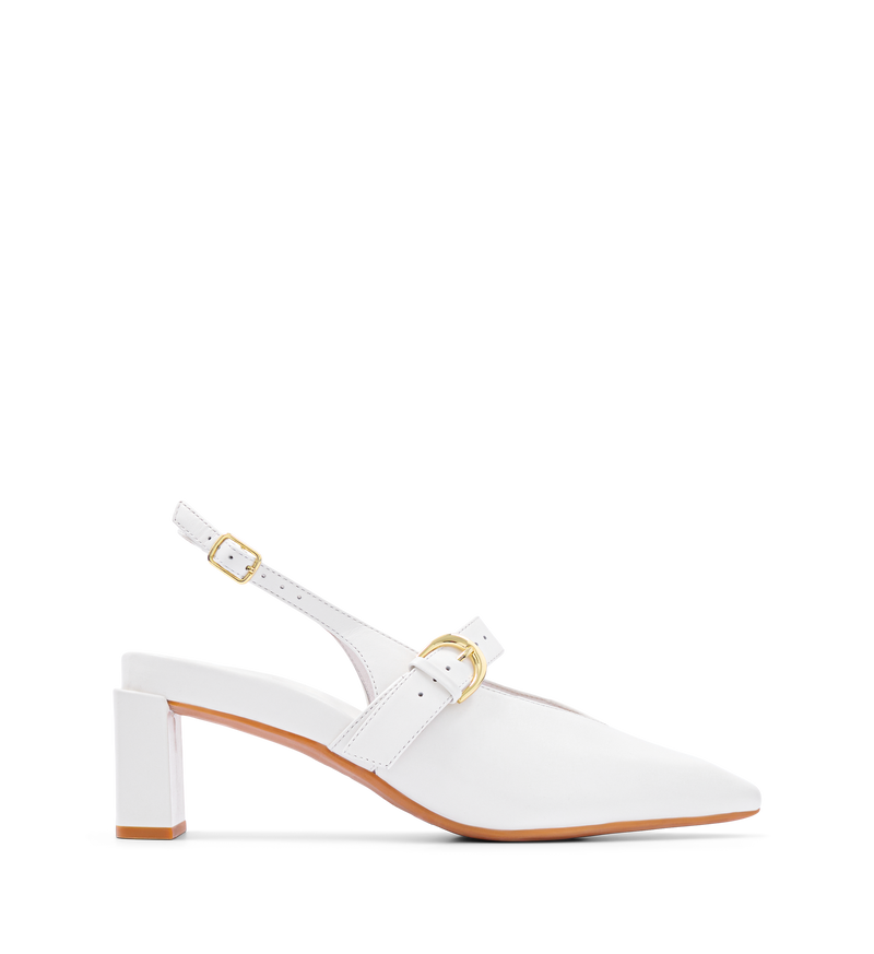 Eyas White Leather Low Heels