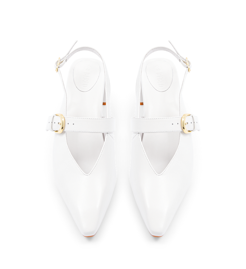 Eyas White Leather Low Heels