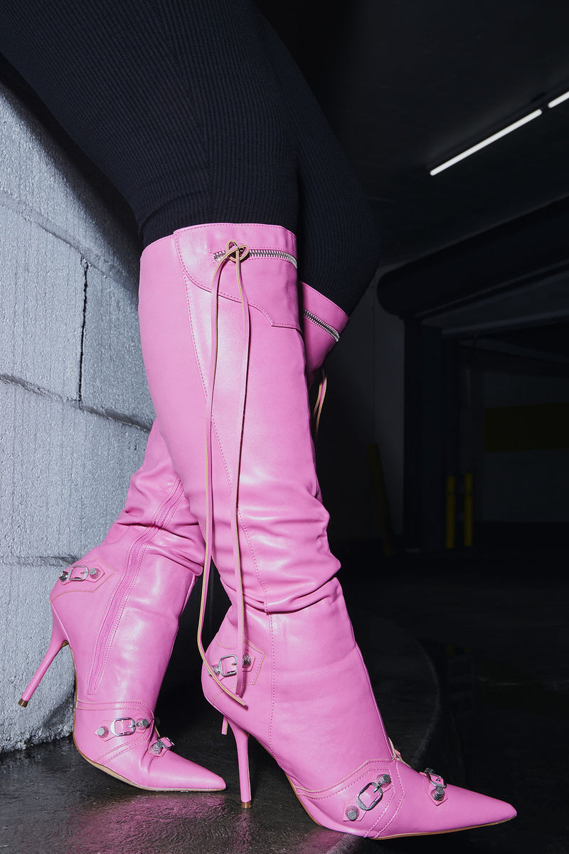Keep You Going Knee High Boots - Pink