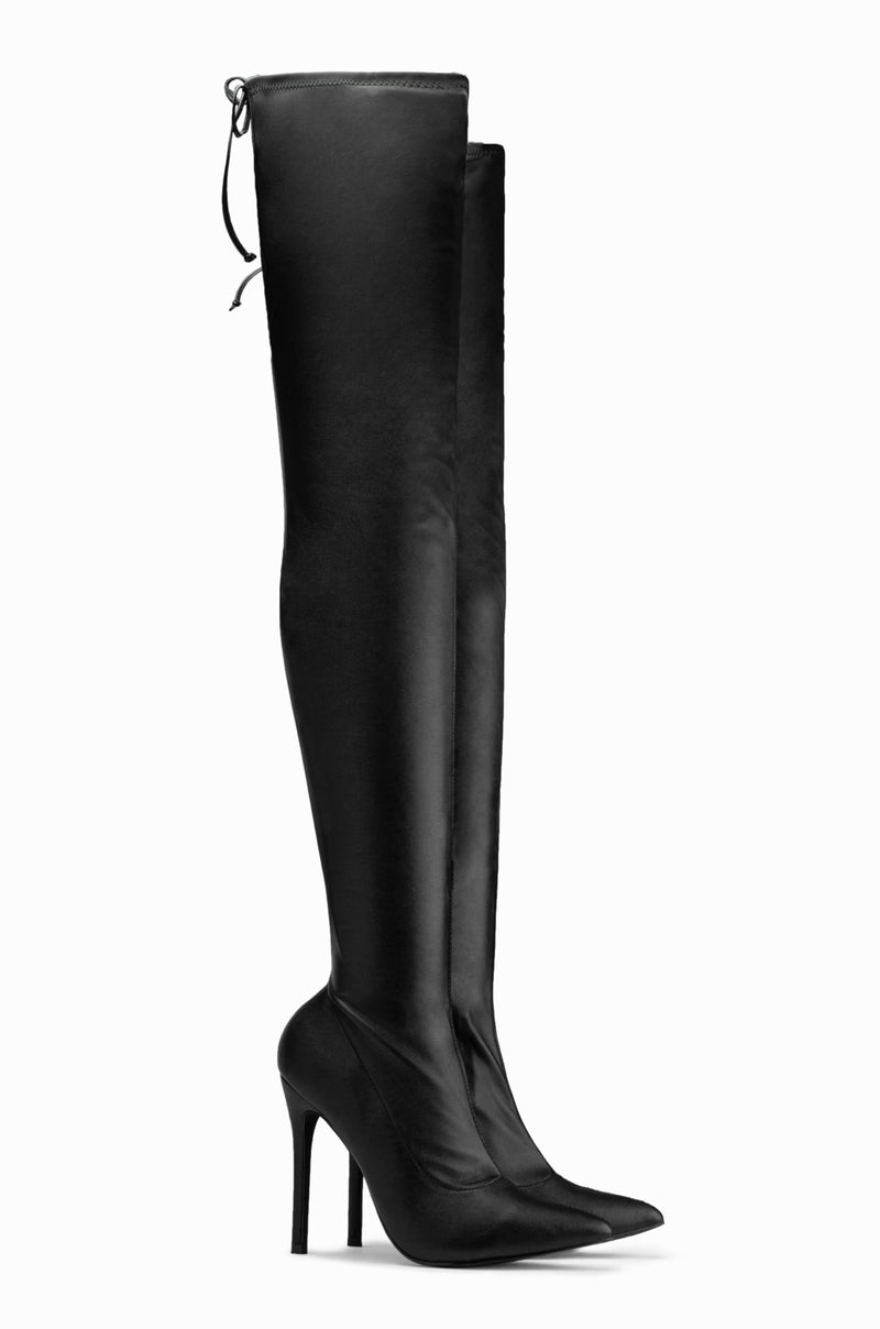 Groundbreaking Over The Knee High Heel Boots - Black PU