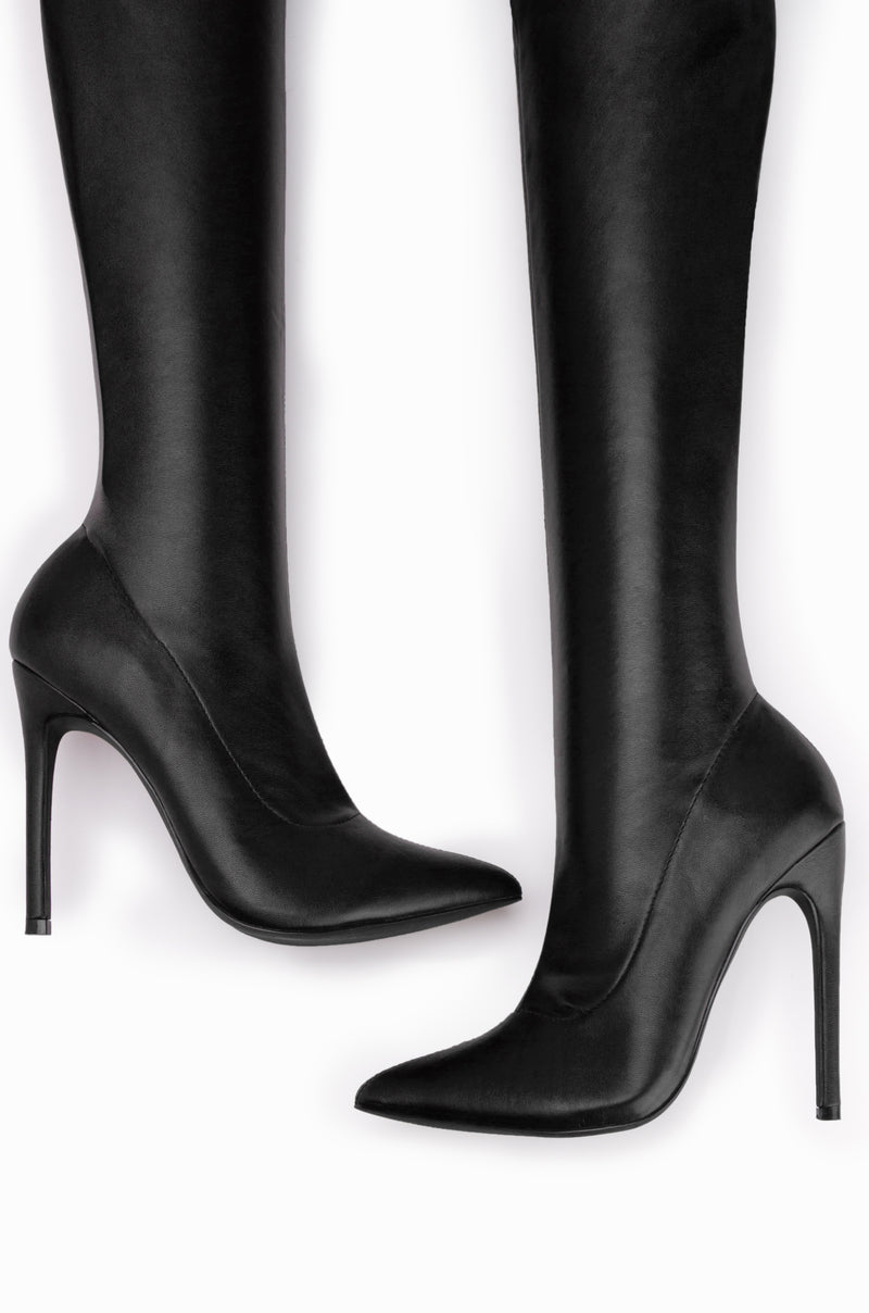 Groundbreaking Over The Knee High Heel Boots - Black PU