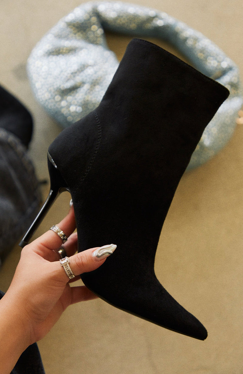 Last Night Pointed Toe High Heel Ankle Boots - Black