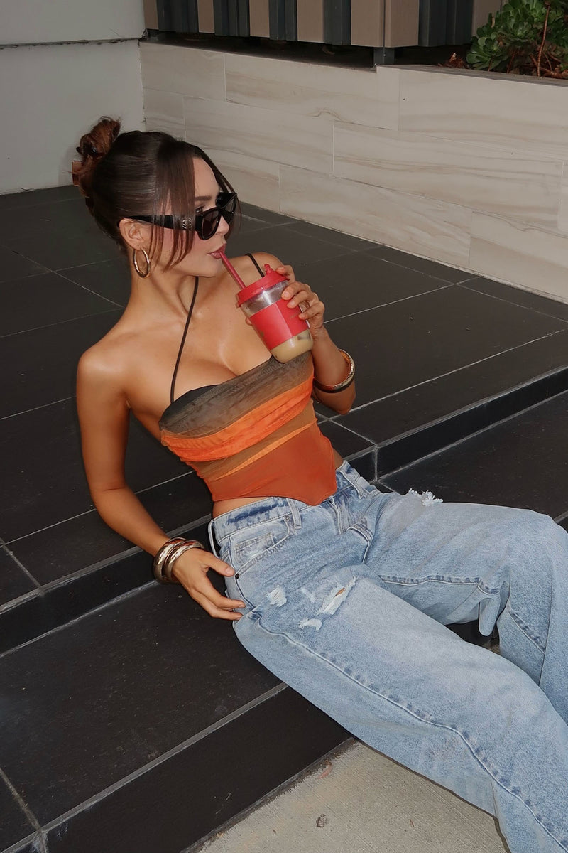 Summer Sunset Mesh Corset Top - Orange/combo