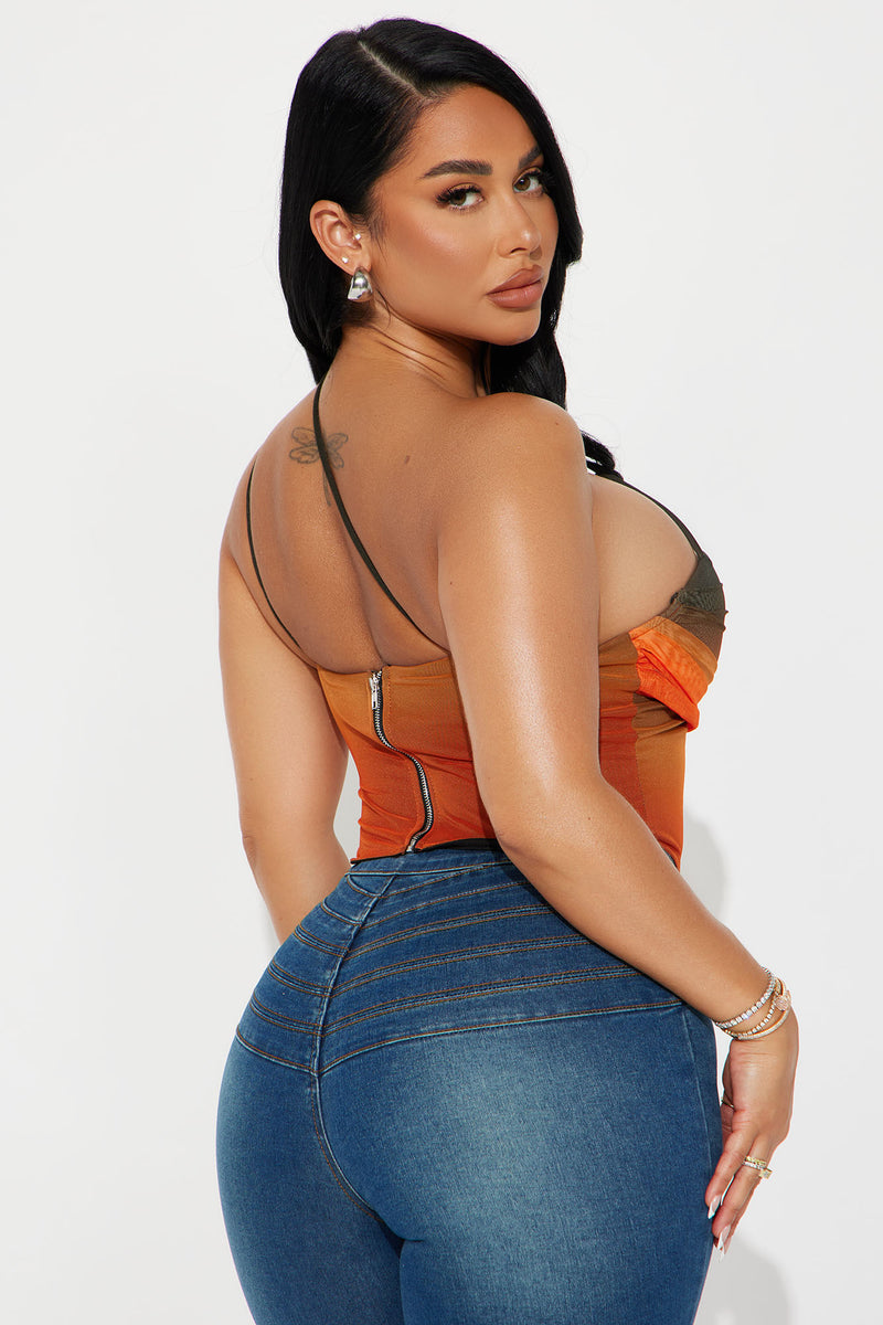 Summer Sunset Mesh Corset Top - Orange/combo