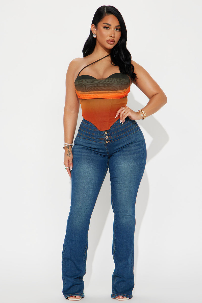 Summer Sunset Mesh Corset Top - Orange/combo