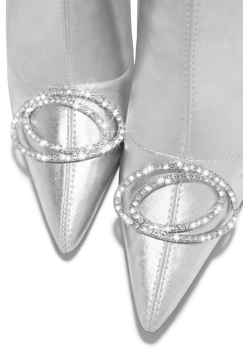 Night Is Young Over The Knee High Heel Boots - Silver