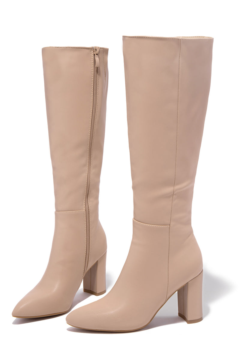 Fine Time Block Heel Knee High Boots - Nude