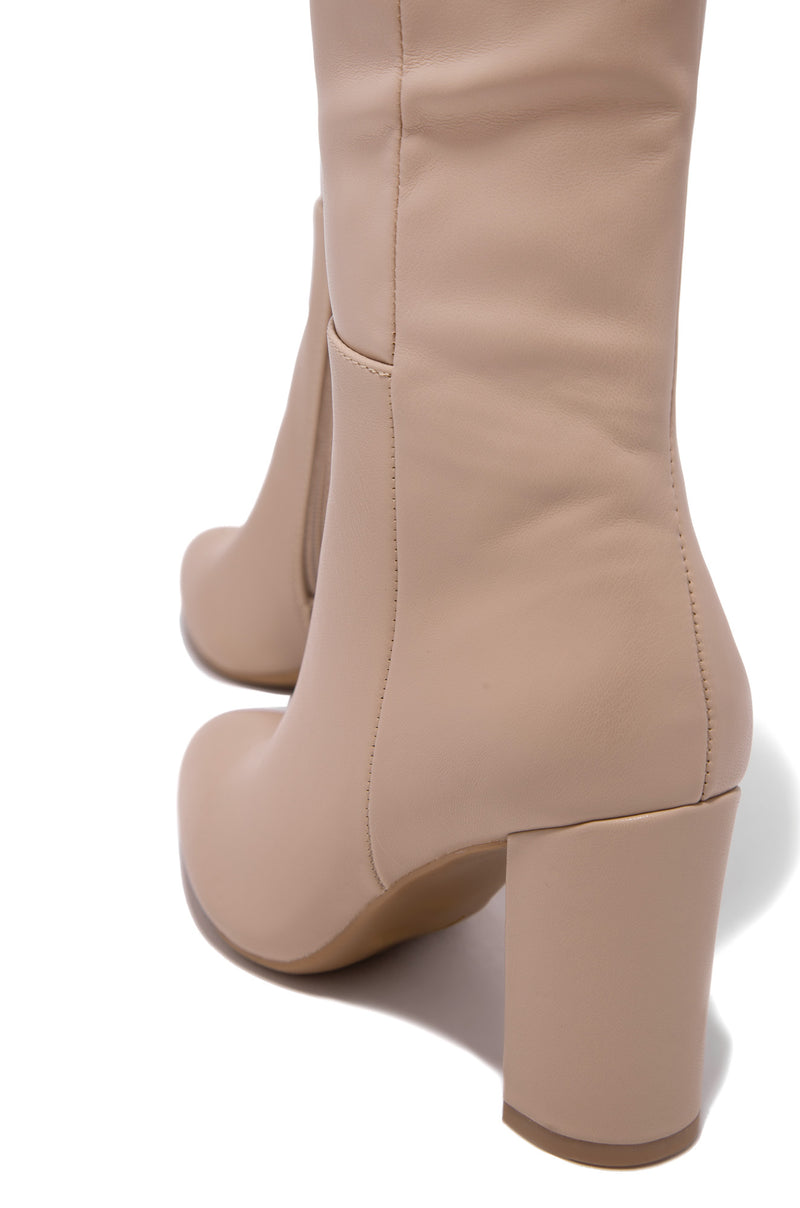 Fine Time Block Heel Knee High Boots - Nude