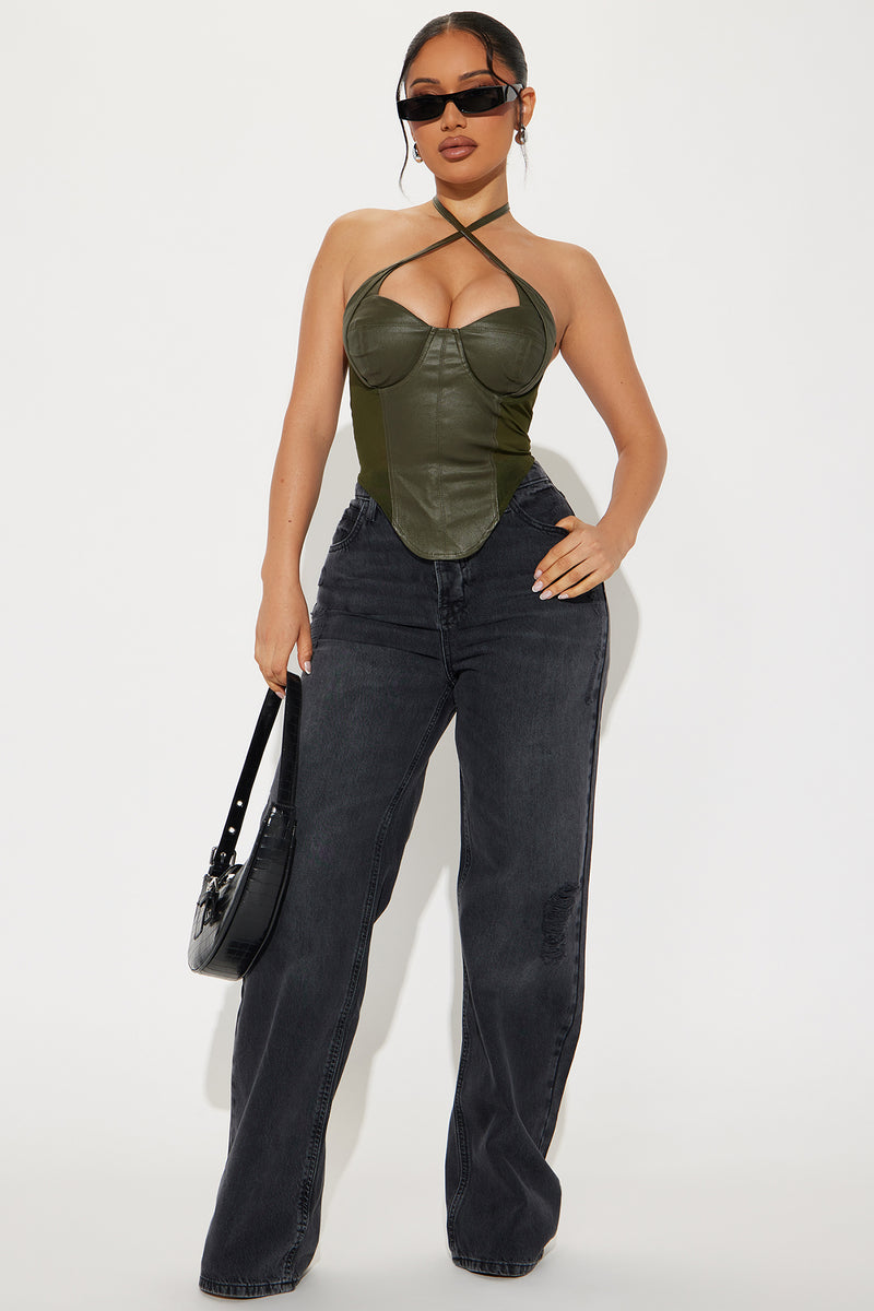 All I Needed Leather Corset Top - Olive