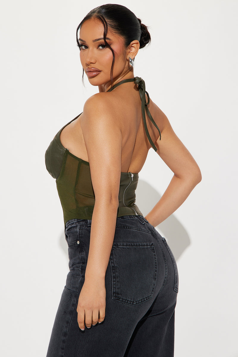 All I Needed Leather Corset Top - Olive