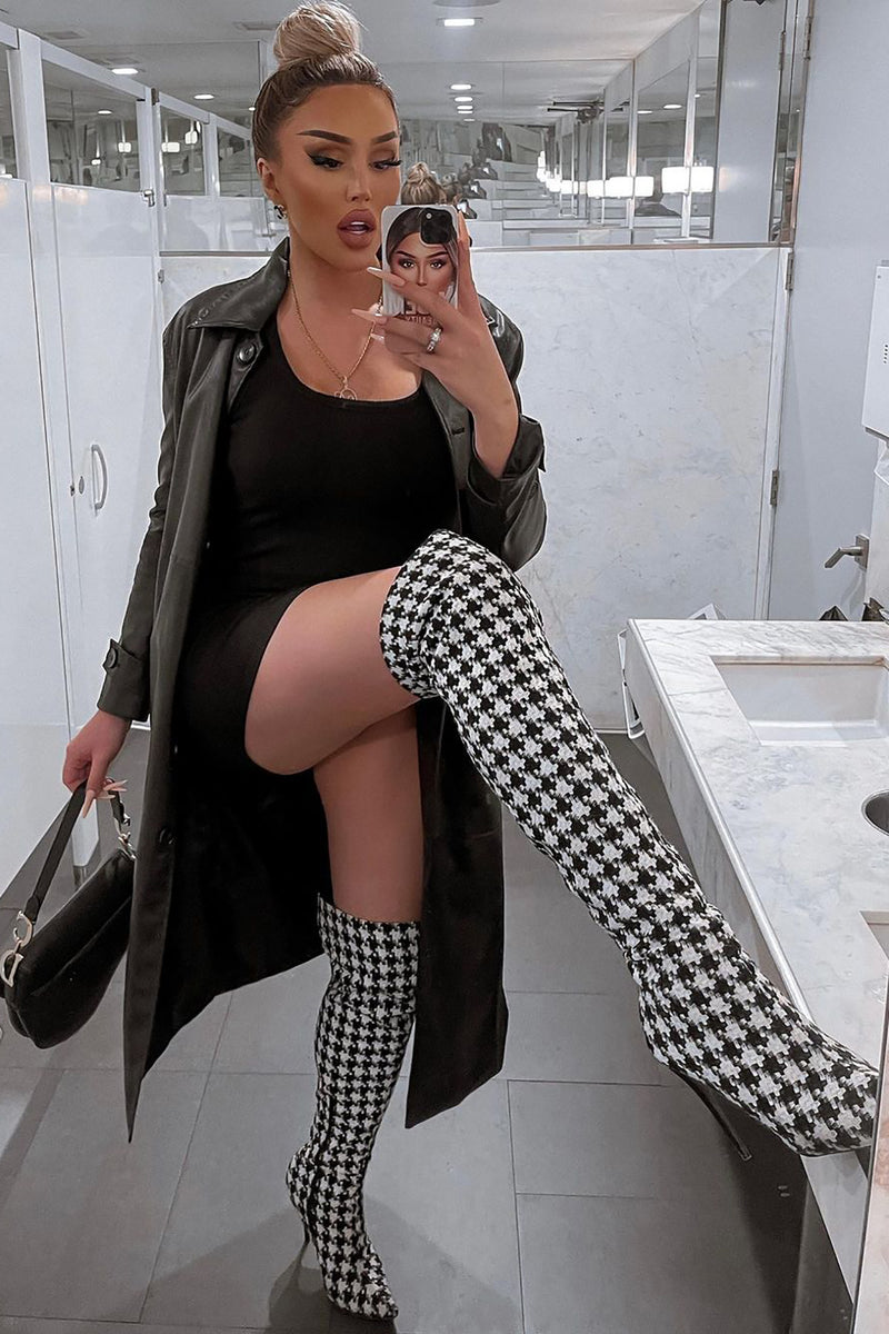 So Chic Houndstooth Boots - Black/combo